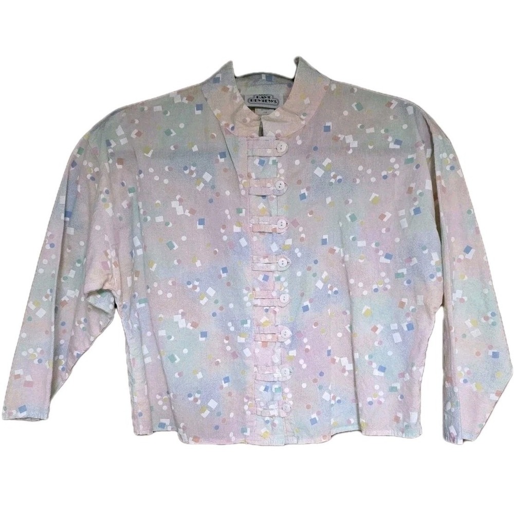 Vintage 1980s Crop Top Geometric‎ Paint Pastels USA Women's Retro Pop Sz Medium